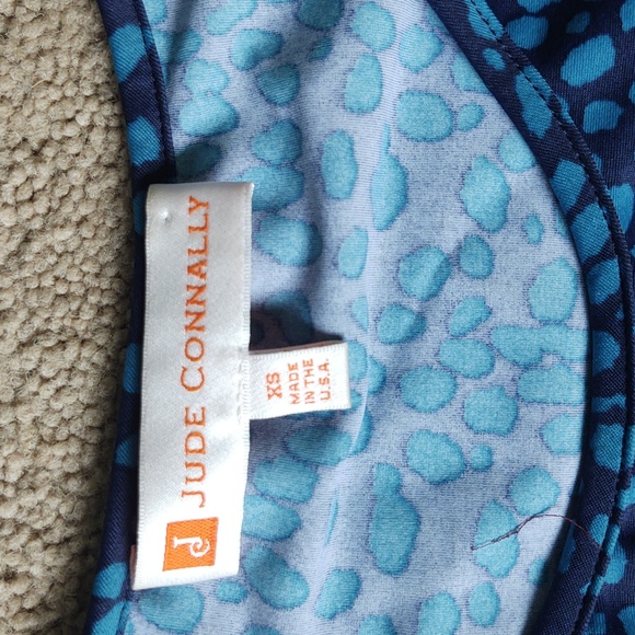 EUC Jude Connally Blue Dotted Print Fit and Flare Dress - Picture 3 of 5